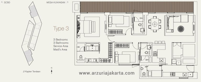 Tipe 3 Apartemen Arzuria Jakarta Selatan