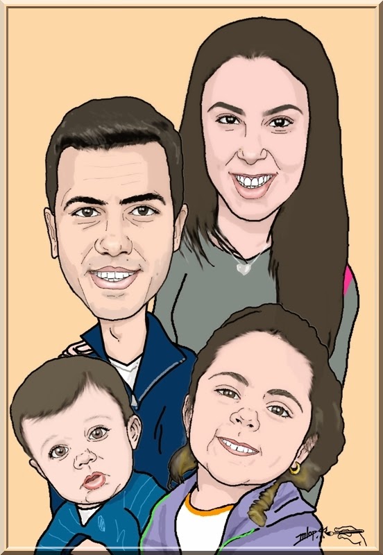 Caricatura Nilmar e família pelo Desenhista Marcelo Lopes de Lopes