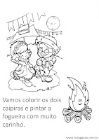 Vamos colorir os dois caipiras e pintar a fogueira com muito carinho Vamos colorir os dois caipiras e pintar a fogueira com muito carinho