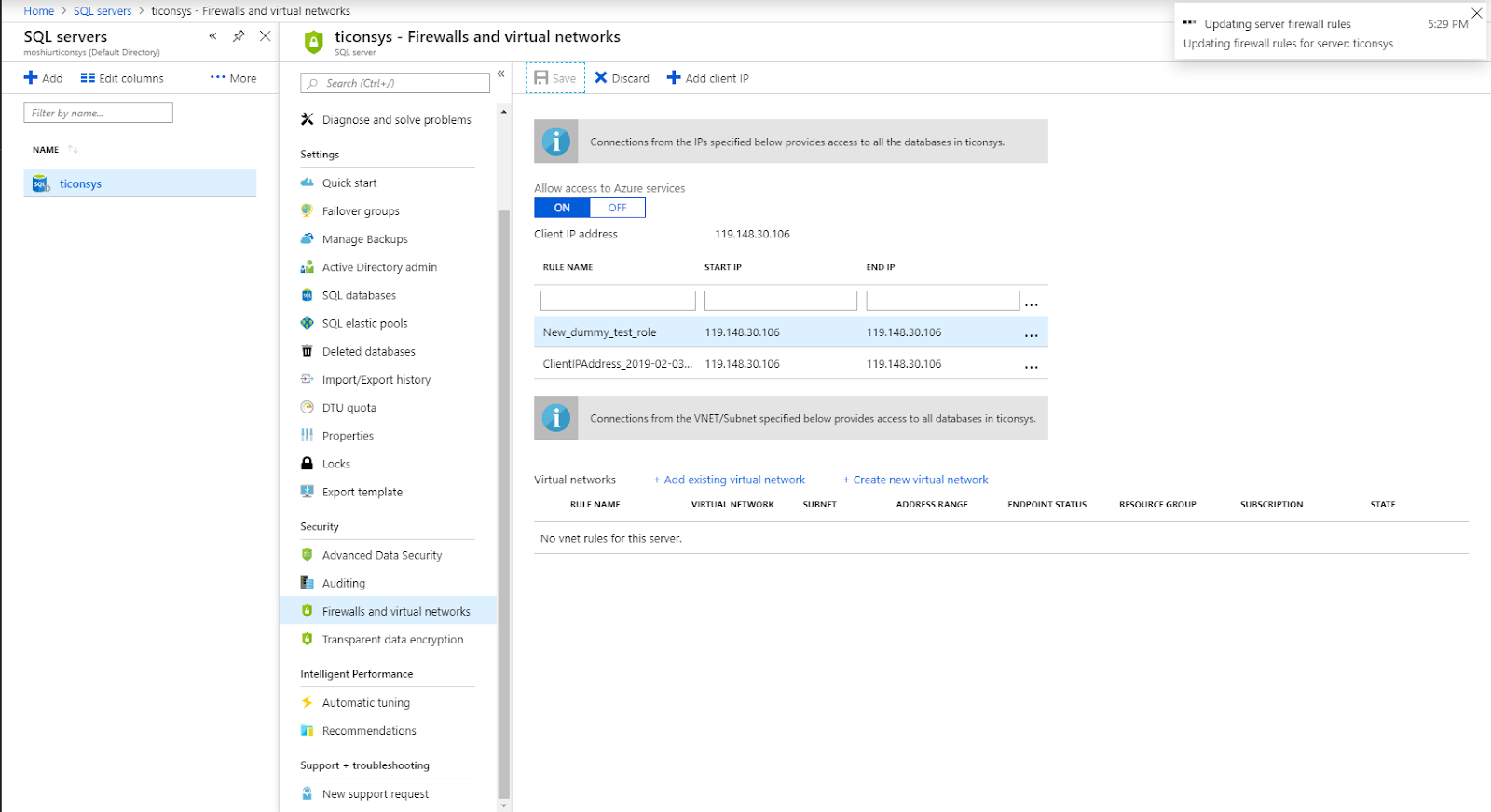 Azure Sql Firewall Configuration