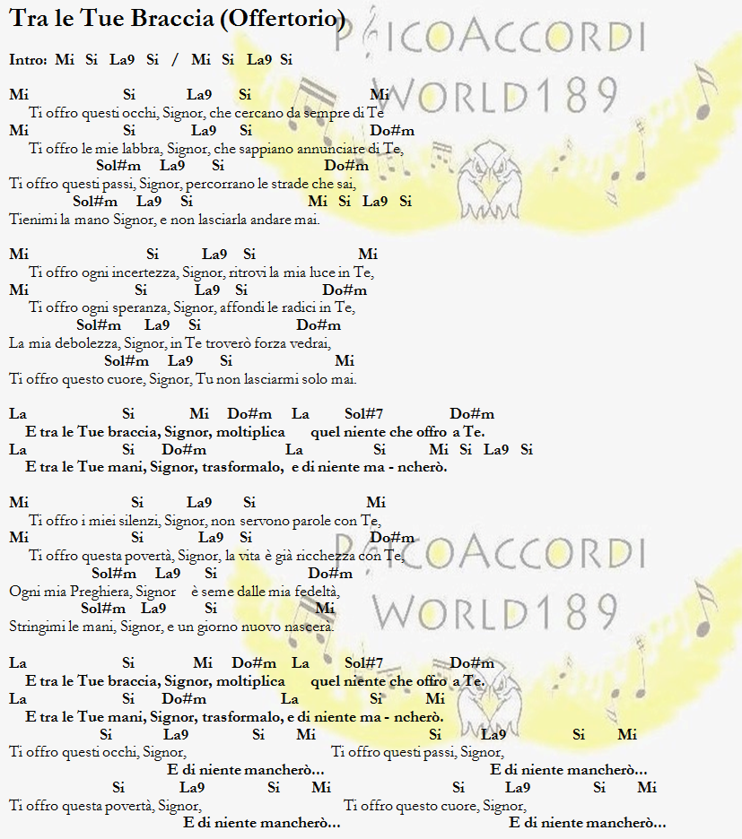 Psicoaccordiworld189 Federico Lo Piano Tra Le Tue Braccia Canto Di Offertorio Accordi