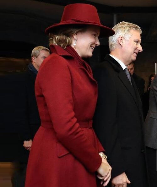 President Andrzej Duda, Queen Mathilde, King Philippe, Grand Duke Henri and Frank-Walter Steinmeier. red wool cashmere coat