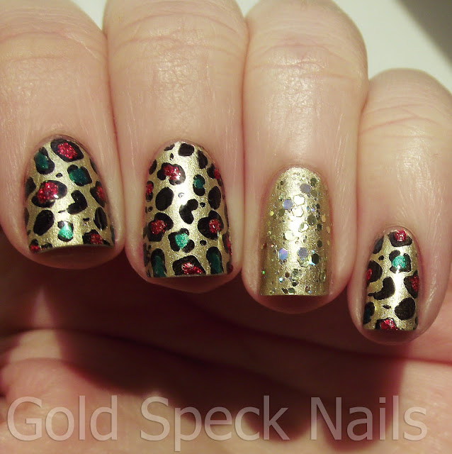 Gold Speck Nails: Fesitve Leopard Print