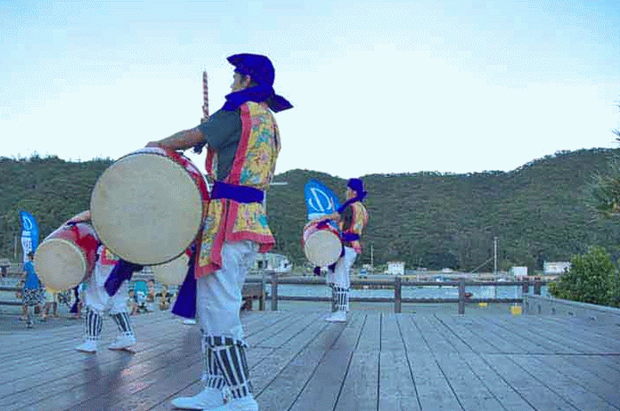 Eisa dancers with drums