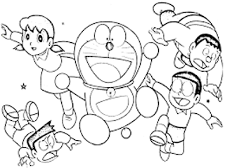 Gambar Kartun Belajar Mewarnai Sketsa Doraemon Nobita Kawan Diwarnai