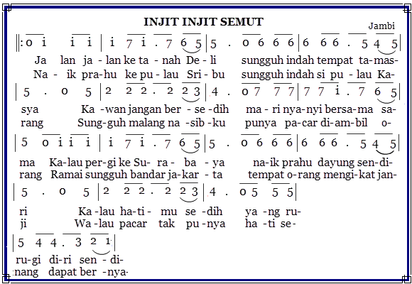 Not Angka Piano Pianika Lagu Injit Injit Semut Daerah Jambi Dunia Not Angka