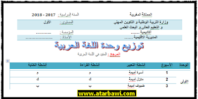 التوزيع السنوي للمفيد في اللغة العربية المستوى الأول بصيغة Word  قابل للتعديل