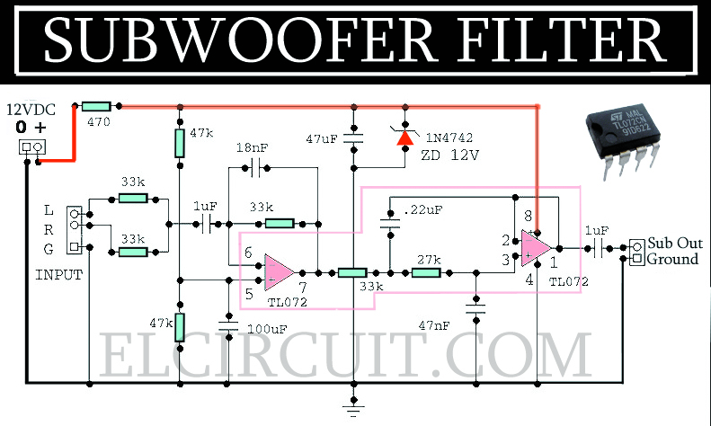 Complete Subwoofer Filter Circuit TL072 - Electronic Circuit