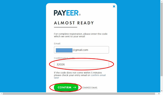 Pegar código de confirmación Payeer enviado al correo y dar clic en <<CONFIRM>>.