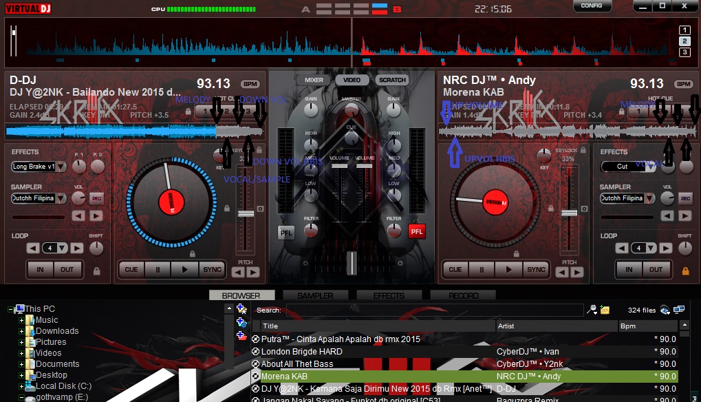 TUTORIAL MIXING VIRTUAL DJ funkot & breakbeat