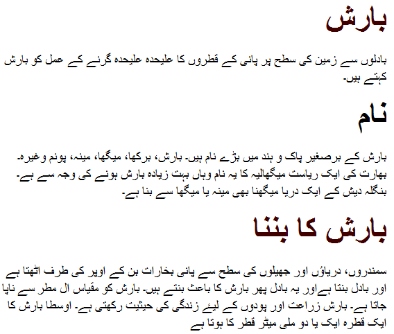 essay on barish in urdu language