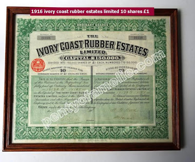 1916 ivory coast rubber estates limited 10 shares £1 1916 ivory coast rubber estates limited 10 shares £1 in good condition