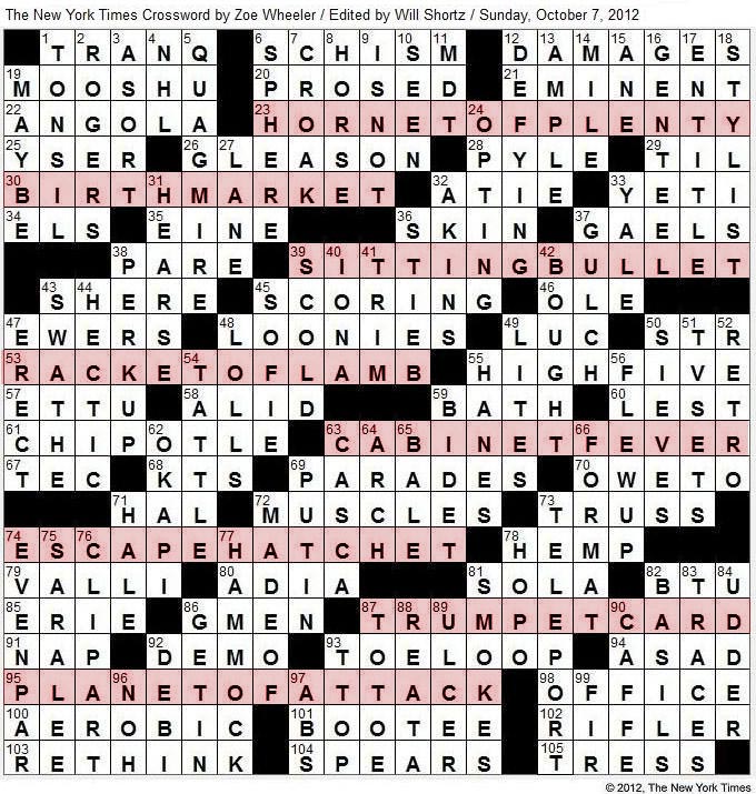 The New York Times Crossword in Gothic: 10 07 12 Space Invasion