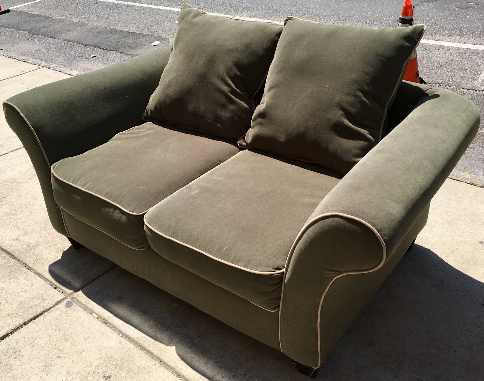 Uhuru Furniture & Collectibles Olive Green Loveseat 135 SOLD
