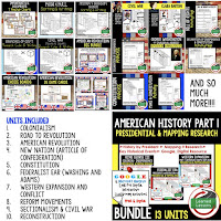 American History Timelines, American History Word Walls, American History Test Prep, American History Outline Notes, American History by President Research, American History Mapping Activities, American History Biography Profiles, American History Interactive Notebooks