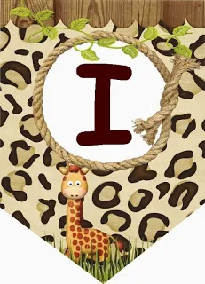 Banderines con Jirafa para Fiestas de Safari, el Zoo o la Selva. Con Números.