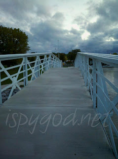 walking bridge crossing locks in Milwaukee, WI