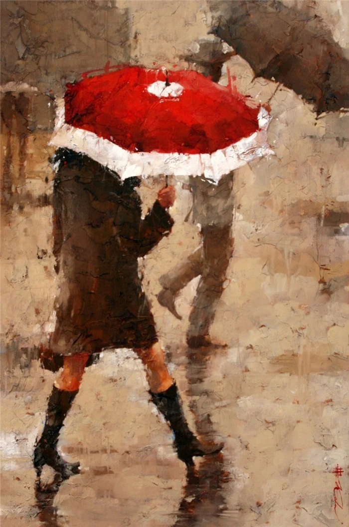 Andre Kohn 1972 | Russian-born Figurative Impressionist painter | White umbrellas