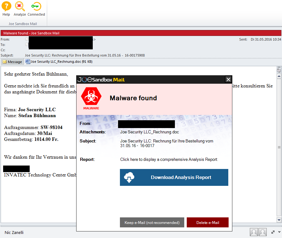 Deep Malware Analysis Detecting malicious eMails with Joe Sandbox Mail