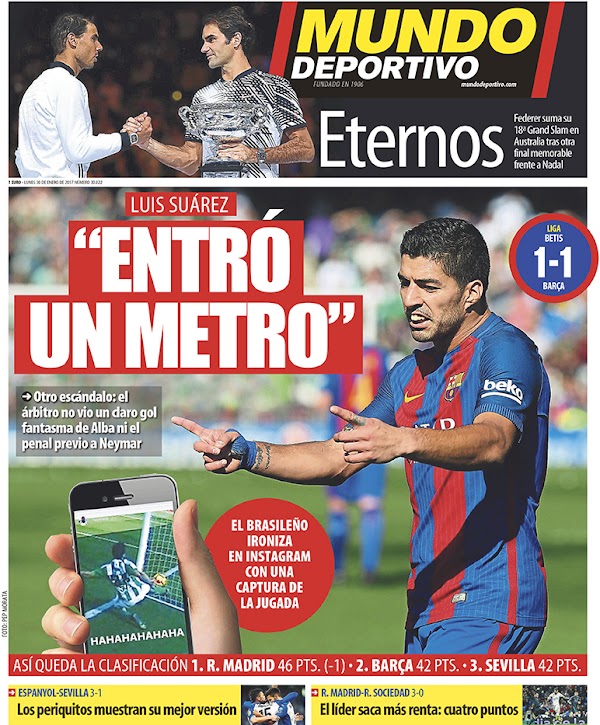 Luis Suárez, Mundo Deportivo: "Entró un metro"