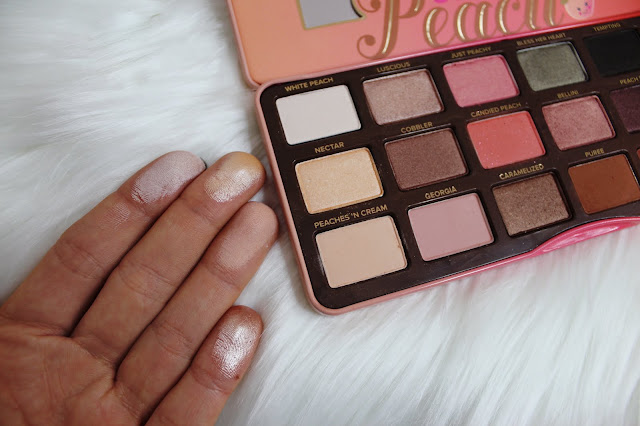 too faced, sweet peach, eyeshadow, review, swatches, flatlay, clean