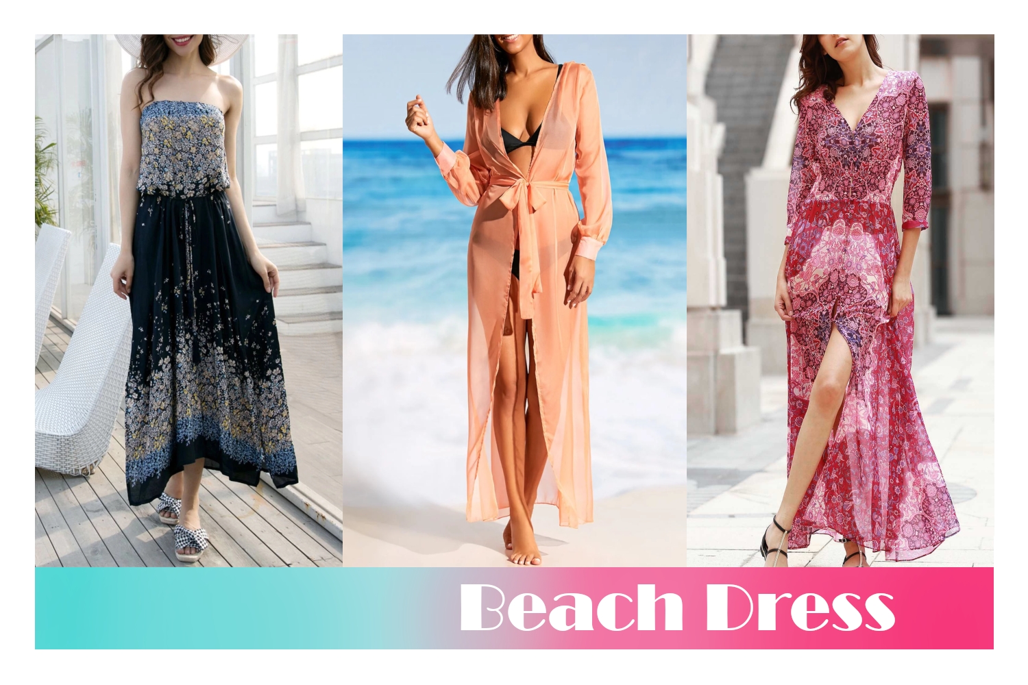 fashion collage with three beach dresses for summer