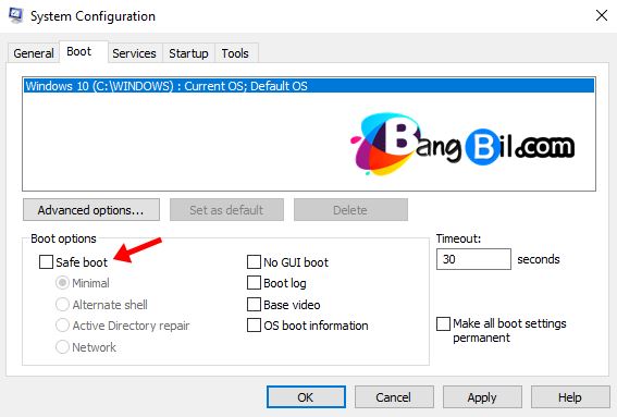 Hilangkan centang safe boot Hilangkan centang safe boot