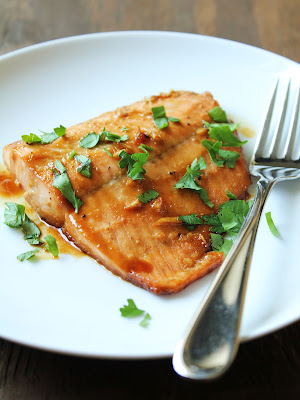 maple salmon sprinkled with parsley