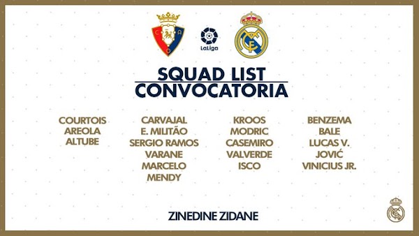 Real Madrid, 19 convocados ante el Osasuna