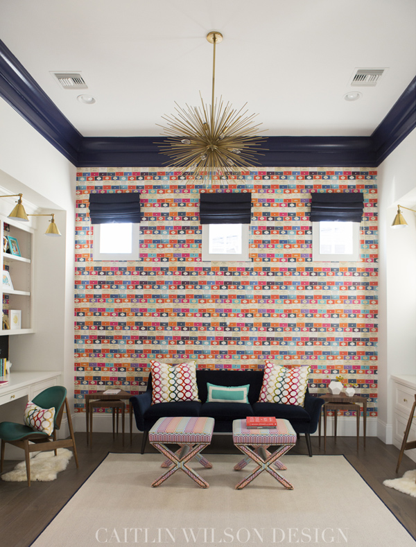 Interiors || Caitlin Wilson- A Pretty Library and Bold Wallpapers