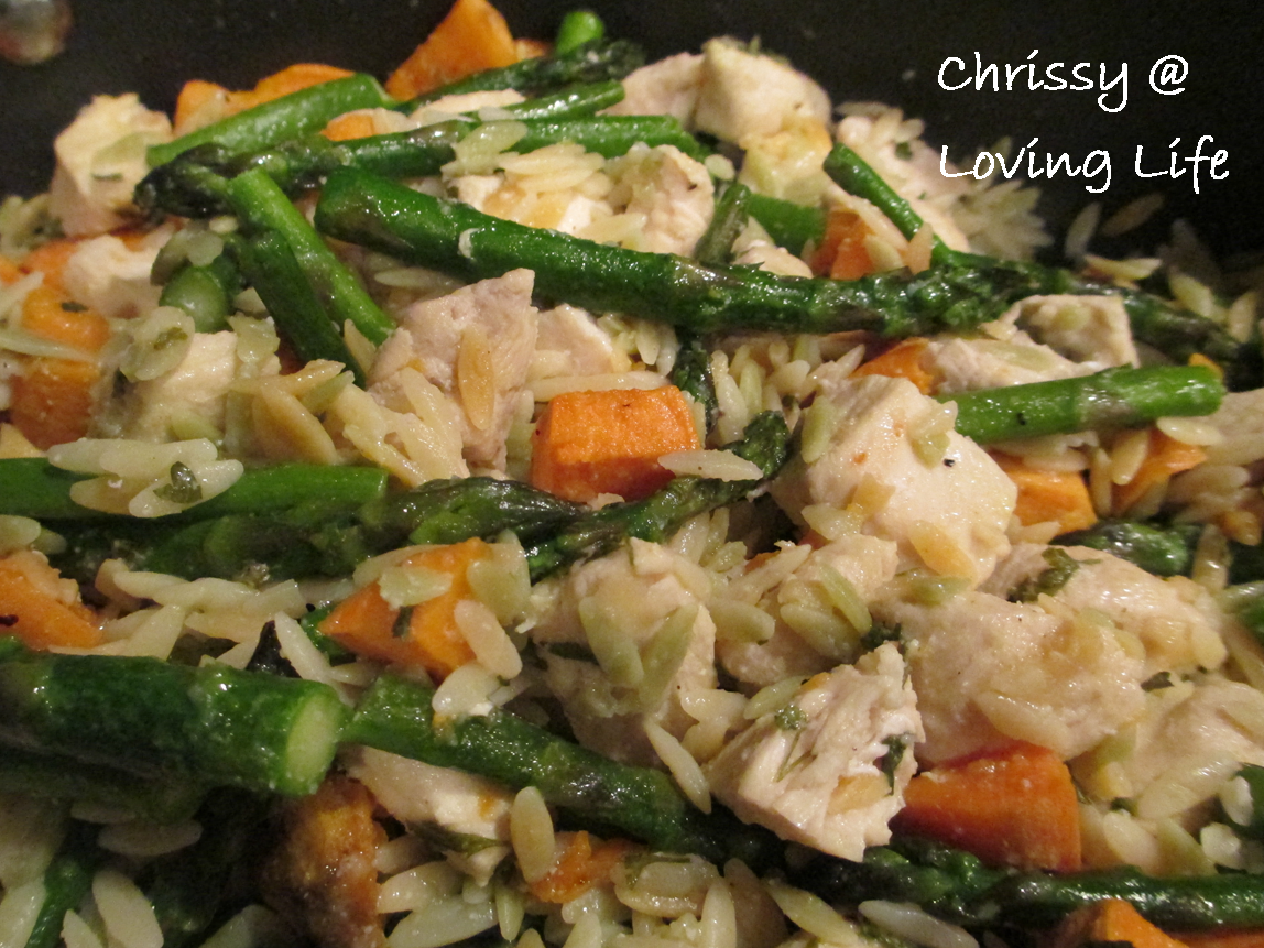 Loving Life Sweet Potato, Asparagus, and Chicken Orzo [Foodie Friday]
