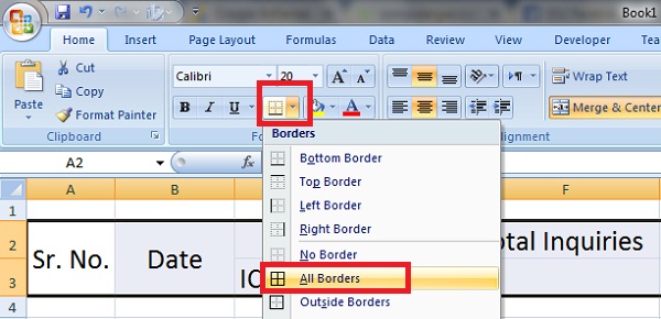 Apply borders to cells in Excel worksheet