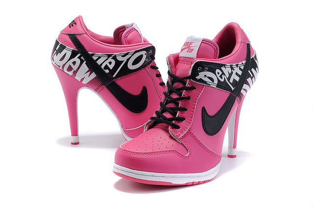 brown and pink shoes