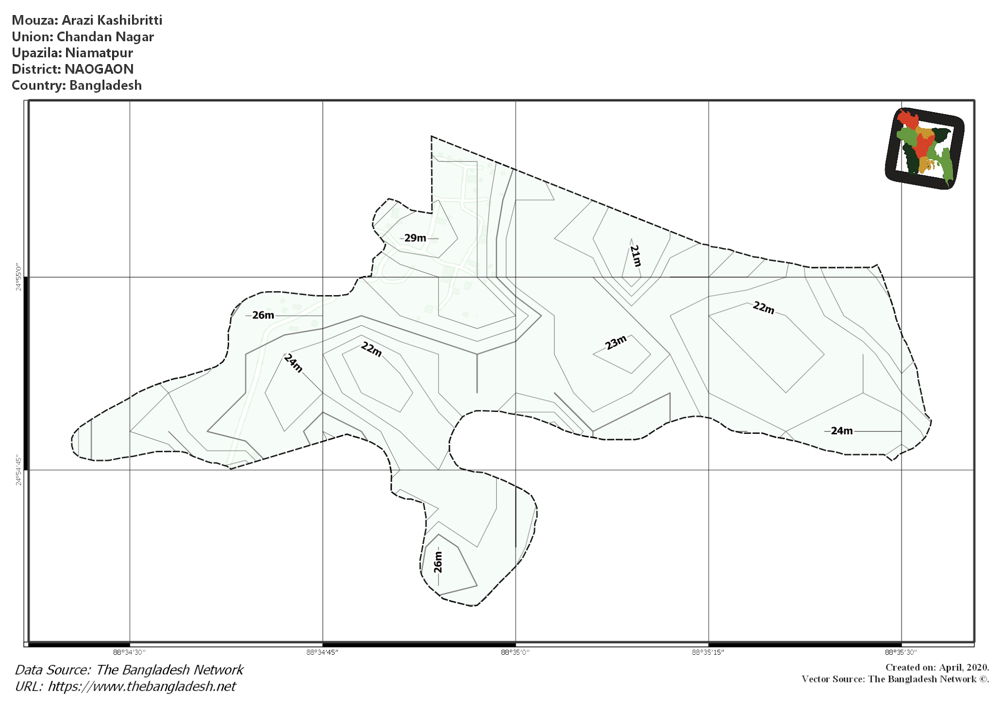 Map of Arazi Kashibritti Mouza of Niamatpur Upazila, NAOGAON, Bangladesh.