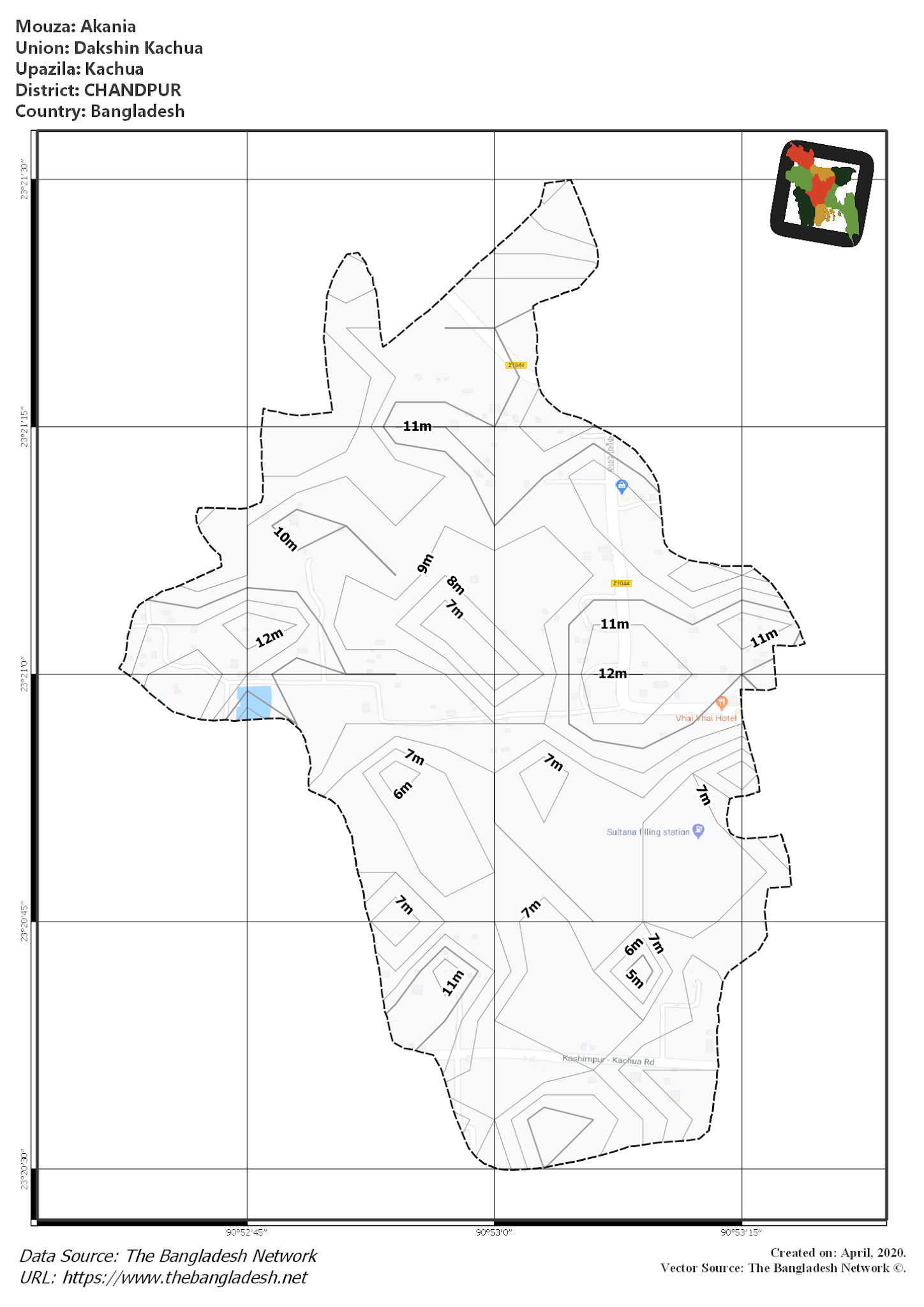 Map of Akania Mouza of Kachua Upazila, CHANDPUR, Bangladesh.
