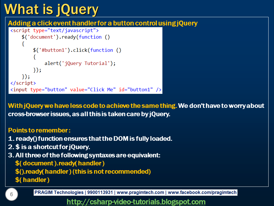 Sql server, .net and c# video tutorial: What is jQuery