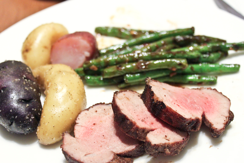 Chinese 5spice pork tenderloin with schezuan green beans