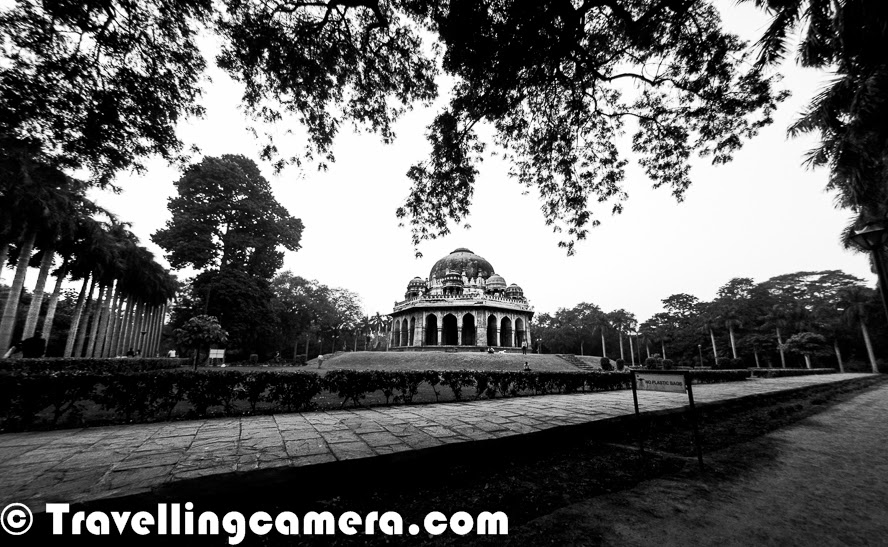 I have been to Lodhi Garden many times and mostly entered through the gate near to Lodhi Restaurant and most of times ended up walking around Bara Gumbad tomb, Sheesh Gumbad, The three domed mosque which is adjacent to Bada Gumbad, walled enclosure of the Sikander Lodi's Tomb and the water body in one of the corners of Lodhi Garden. But most of the times, I noticed a very well lit Tomb from the road which connects Sufdarjung Tomb with India Habitat Center. During last week, I was again crossing through the same road and thought of stopping. It was around 5 pm and my meeting was scheduled at 7pm in Khan Market. So this Photo Journey shares some of the photographs clicked during 2 hours around Mohammed Shah's Tomb at Lodhi Garden.The tomb of Mohammed Shah is one of the the earliest tombs in the Lodhi garden, which was built in 1444 by Ala-ud-din Alam Shah as a tribute to Mohammed Shah. Mohammed Shah was the last of the Sayyid dynasty rulers. Lodhi Garden is one of the famous picnic spots for Delhites and its one of the green belts in Delhi. Lodhi Garden is spread over 90 acres covered with  . The garden has various other monuments as well - Sikander Lodhi’s Tomb, Sheesh Gumbad, Athpula and Bara Gumbad. This place is protected by Archeological Survey of India (ASI)Lodi Gardens is an important place of preservation. The tomb of Mohammed Shah is visible from the road and is the earliest structure in the gardens. The architecture Mohammed Shah's Tomb is characterized by the octagonal chamber, with stone chhajjas on the roof and guldastas on the corners.The Lodi dynasty in India arose in 14th century and Lodhi Empire was established by the Ghizlai tribe of the Afghans. They formed the last phase of the Delhi Sultanate.Some time back restoration work has happened for these monuments. In fact, these days two main projects are under progress at Lodhi Garden - One is a colorful initiative by some Artists to paint all dustbins at Lodhi Garden with some beautiful designs. The second one if restoration work happening near the mosque. The work of conservation Mohammed Shah's Tomb was started with the Mohammed Shah’s Tomb. At first, restoration of the inverted lotus on top of the dome was carried out.It's super awesome to roam around the green lawns of Lodhi Garden. Lot of folks from surrounding areas come here during morning & evenings. Many of the joggers can be seen on different trails of the Lodhi Garden. Mohammed Shah's Tomb is beautifully surrounded by trees from all the directions. During late evening, Mohammed Shah's Tomb is lit with external lighting. That's how it caught our attention long time back.Lot of kids come to Lodhi Garden with their friends to enjoy sports. Many times cricket & football lovers can be seen around different lawns of Lodhi garden. It was a weekday when I visited Lodhi Garden but still there were lot of folks in the garden at 5:30pm. Many of the families were there to walk around and have fun with their loved ones.To know more about the restoration process of Mohammed Shah's Tomb, click HEREMany folks come to Lodhi Garden to meditate or do some exercises. Overall environment at Lodhi Garden is quite different from other places in Delhi. I think it's more related to the green patches we have created in south Delhi. Likewise Nehru park is also another well maintained green area in south Delhi.Lodhi Garden is a good place for Delhites and tourists to escape from the hustle-bustle of the city. During afternoon some parts of the garden is full of by couples seeking solitude.Lodhi Garden is a favorite place for joggers, fitness enthusiasts and also morning/evening walkers. It is also a fine picnic spot in winters. Many of the families can be seen around Gol gumbad during evenings & weekends...As a photographer one can spend the day photographing birds, monuments, flora and fauna. The garden is home to several species of birds. 