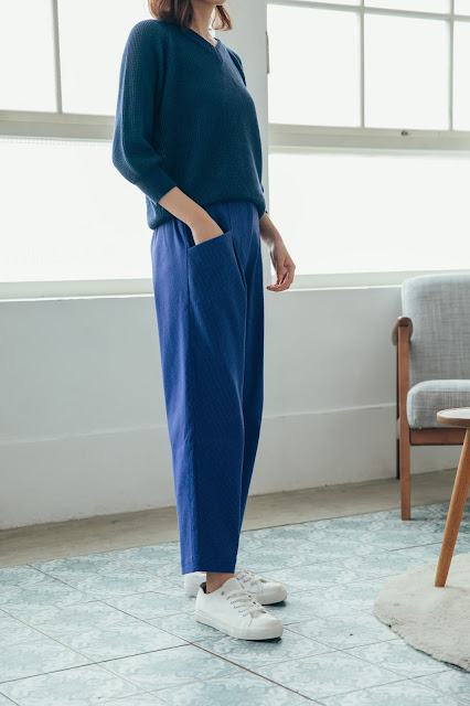 長腿先生口袋造型長褲-青丹藍