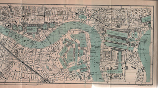 Map of part of East London and London Docklands from 1928 guide book