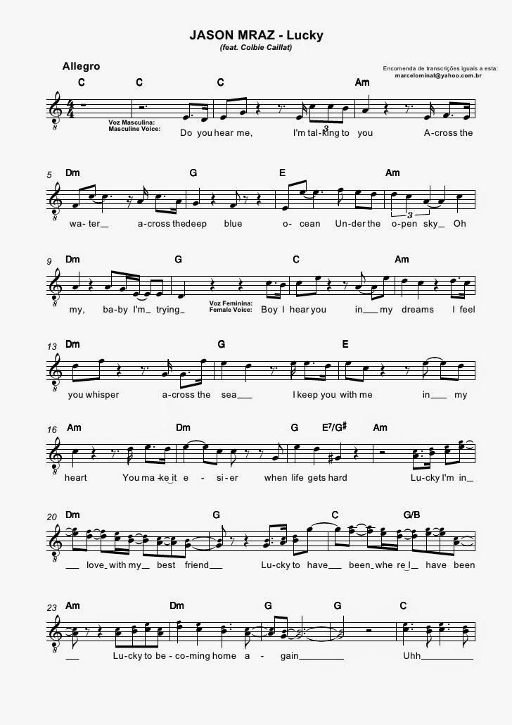Partituras para Violino Lucky Jason Mraz
