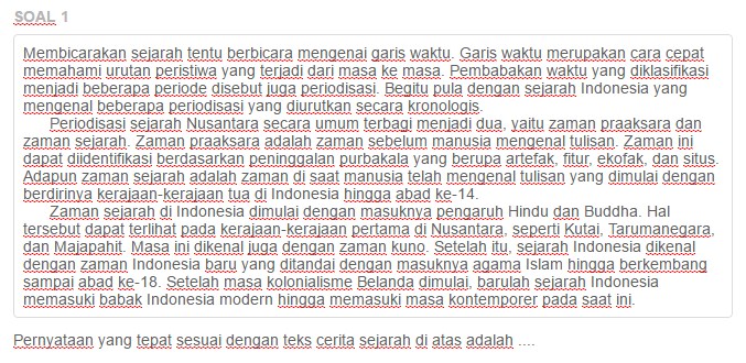 Contoh Soal Interpretasi Isi Teks Cerita Sejarah