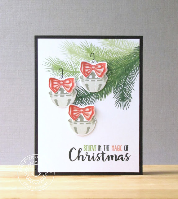 Sunny Studio Stamps: Holiday Style Believe in The Magic of Christmas Jingle Bell Card by Emily Leiphart.