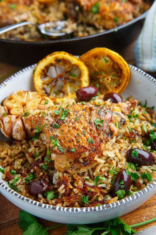 One Pan Greek Lemon Chicken Rice with Roast Garlic - Family Meal Recipes