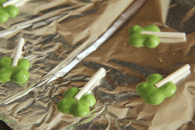 Miniature Shamrock Chocolate Lollipop treats for St. Patrick's Day
