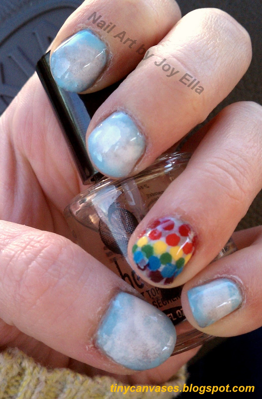 Tiny Canvases Nail Art by Joy Ella Freehand Nail Art Cloudy with a