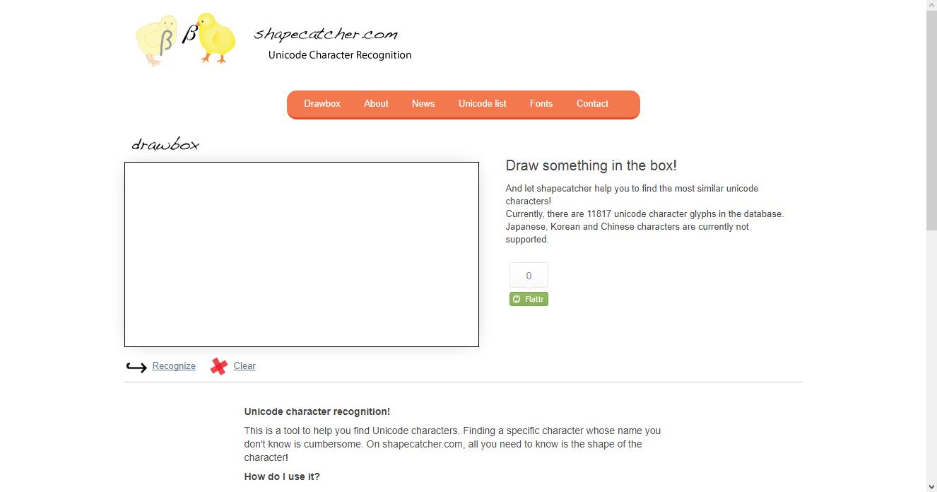 Find unicode characters by sketching their shape way2trick