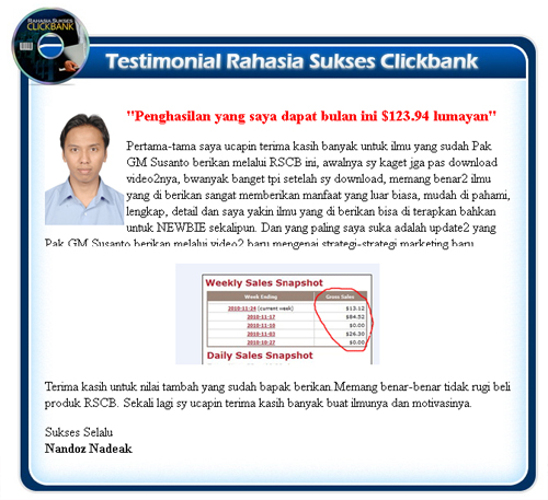 Testimoni Sukses Clickbank Gm Susanto