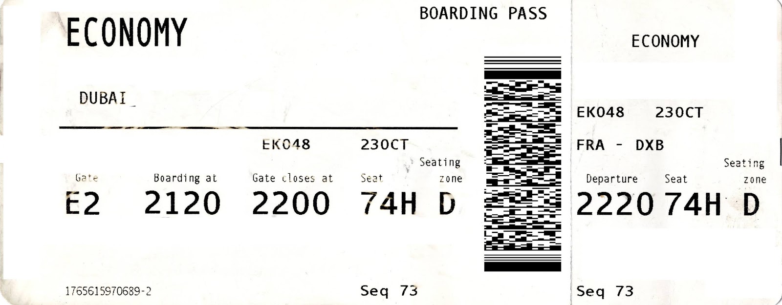The traveler's drawer [EMIRATES]. Boarding Pass for the flight EK048