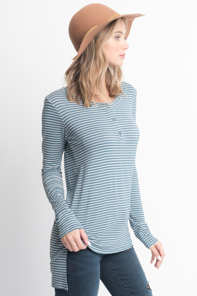 Shop for Hunter Green Striped Long Sleeve Hi Lo Button Down Tunic Online on Caralase.com
